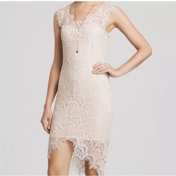 Free People Intimately Peekaboo Ivory Lace Hi-Low Slip Sheath Dress Small - Picture 3 of 15